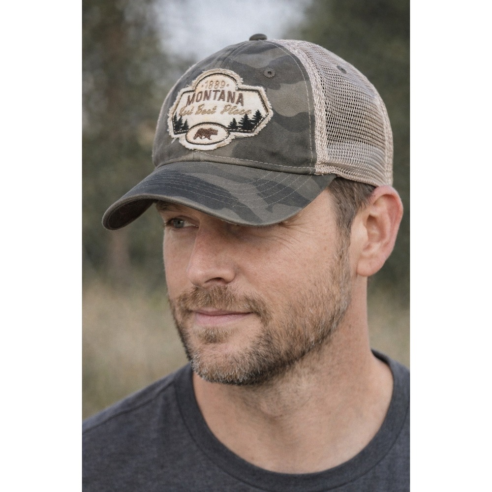 Blue 84 Montana Trucker Hat Camo Mesh Snapback "Last Best Place" Bear